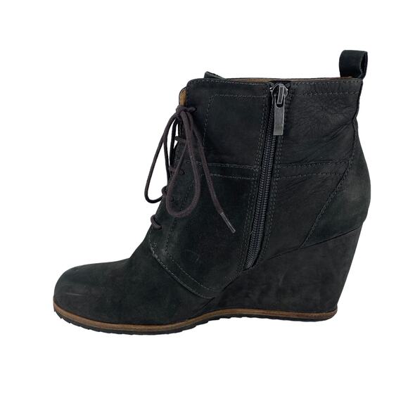 BIALA' Sz 39 Alyssa Lace-Up Leather Wedge Bootie Suede Leather Side Zip Lace Up - Picture 3 of 14